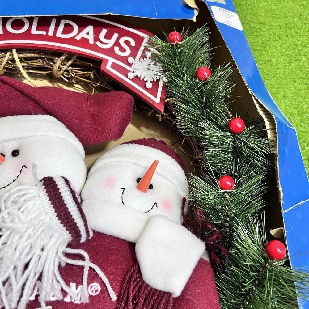 Vintage Texas A&M Christmas Decor 90s Aggie Holiday Wreath SnowMan Family‎ TAMU